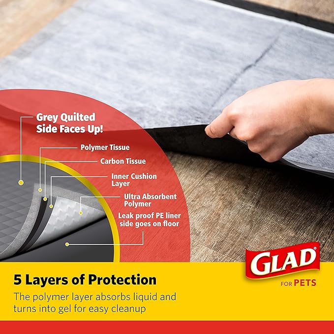 Glad for Pets Black Charcoal Puppy Pads 23" x 23" AllinOne Puppy Potty Training Pads That ABSORB  NEUTRALIZE Urine Instantly New  Improved Quality Puppy Pee Pads, (Pack of 1, 100 Count Total)