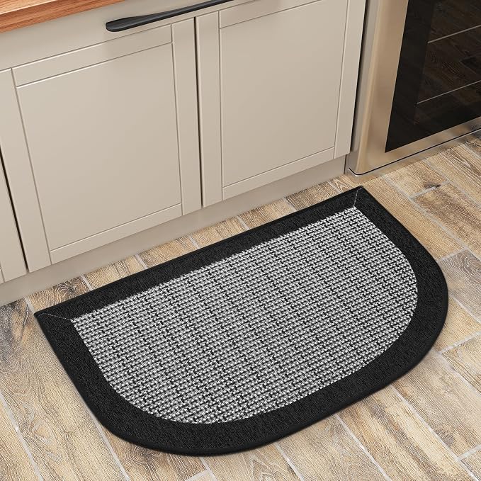 PADOOR Semicircular Kitchen Mat, 20x32 Kitchen Rug Non Slip Washable, Black