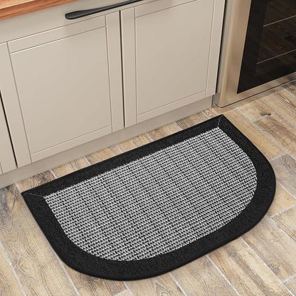 PADOOR Semicircular Kitchen Mat, 20x32 Kitchen Rug Non Slip Washable, Black