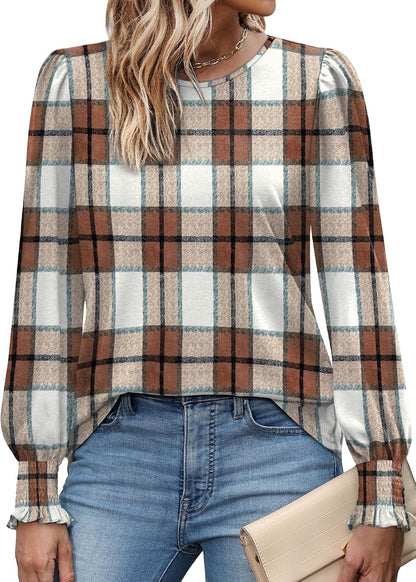 Blouses for Women Dressy Casual Long Sleeve Shirts Fashion Clothing Puff Sleeve Tunic Tops with Smocked Cuffs