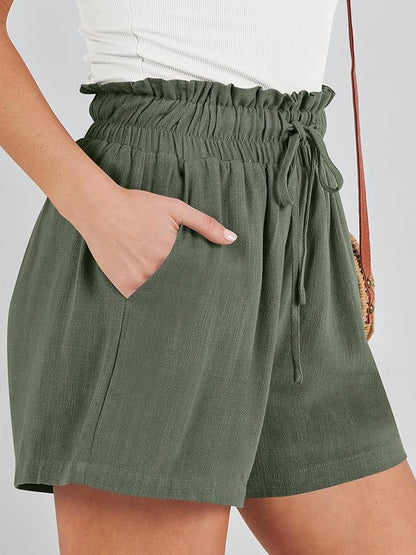 ANRABESS Linen Shorts for Women Summer Casual Wide Leg Loose High Waist Drawstring Dressy Beach Shorts 2025 Comfy Clothes
