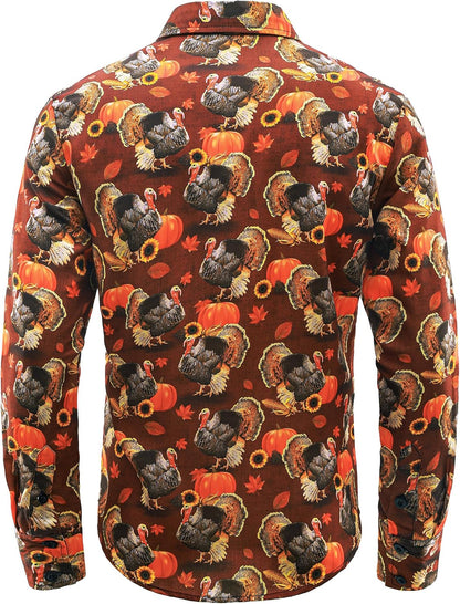 JOTOOK Mens Christmas Shirts Funny Turkey Thanksgiving Shirts Santa Claus Long Sleeve Button Down Shirt