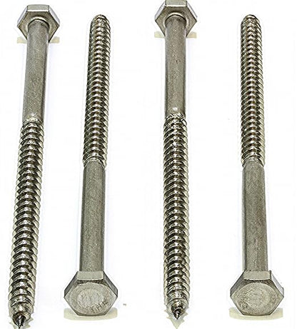 Bolt Dropper 14" x 6" Hex Head Lag Bolt Screws, (10 Pack), 304 (18-8) Stainless Steel Coach BoltsLarge Screws for Wood with Plain Finish