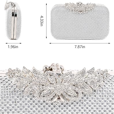Womens Rhinestone Evening Bag with Butterfly Clasp Glitter Crystal Clutch Purse for Wedding Party