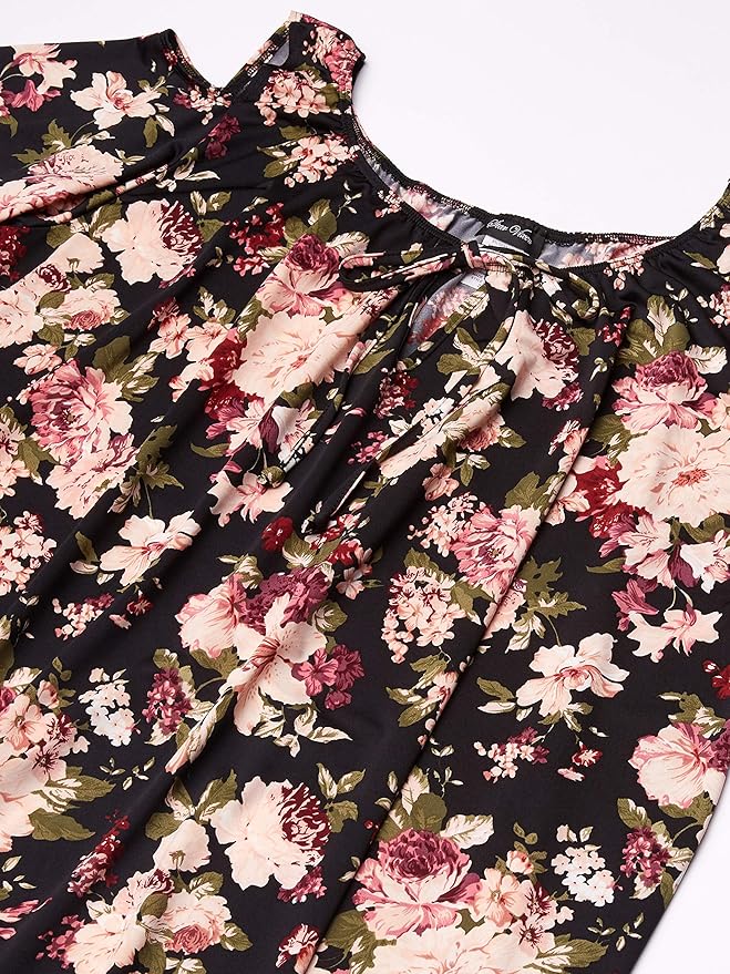 Star Vixen Women's Plus-Size Short-Sleeve Cold-Shoulder Peasant Top, Dark Floral Print, 2X