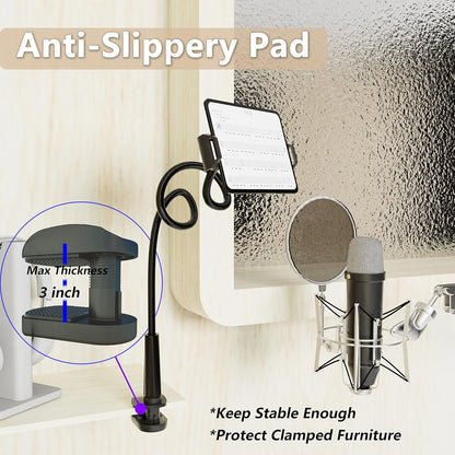 Tablet Stand Holder, Mount Holder Clip with Grip Flexible Long Arm Gooseneck Compatible with ipad iPhone/Nintendo Switch/Samsung Galaxy Tabs/ Kindle Fire HD - Black