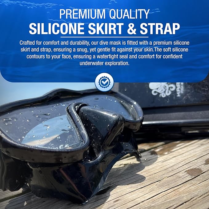 Scuba Diving Mask - Tempered Single Lens Glass Anti-Fog Snorkel Mask for Adults with Leak-Proof Silicone Skirt, Snorkeling Gear, Freediving, Spearfishing Diving Masks - Dive Mask