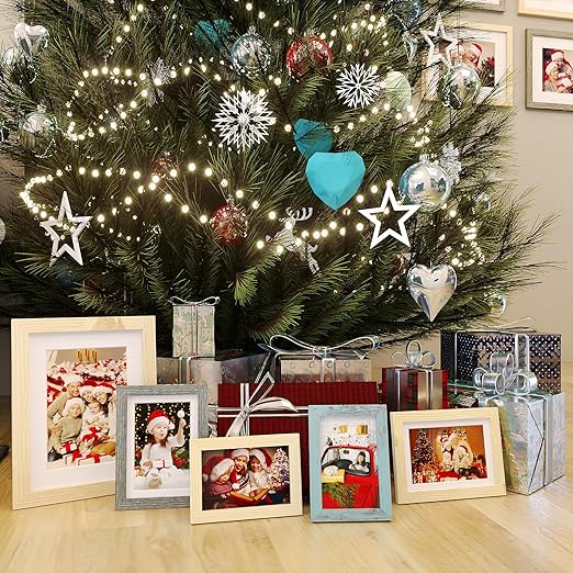 KINLINK 8x10 Picture Frames, Wood Grain Photo Frames with Plexiglass for Picture 5x7 with Mat or 8x10 without Mat, Composite Wood Picture Frames for Table Top and Wall Mounting