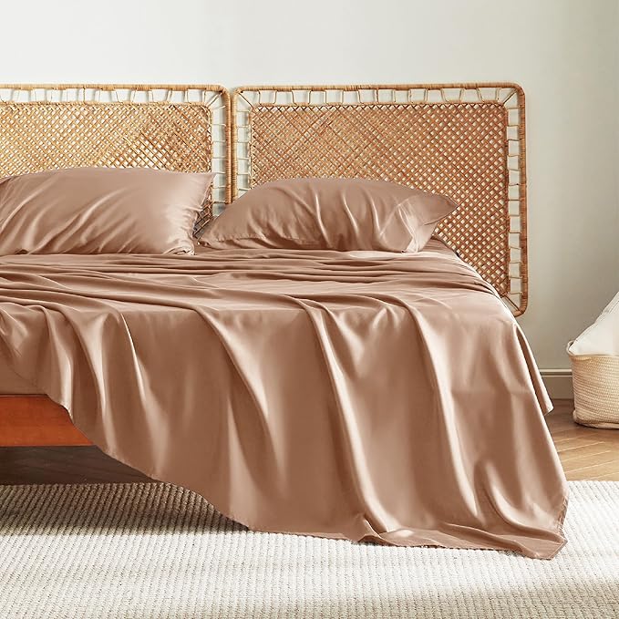 Bedsure Full Size Bed Sheets, Cooling Sheets for Full Size, Rayon Derived from Bamboo, Breathable  Soft Deep Pocket Up to 16 Inches, Hotel Luxury Silky Bedding, Bedsheet  Pillowcases, Taupe