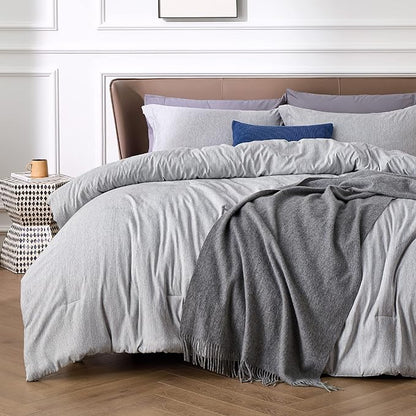 Bedsure Queen Comforter Set - Grey Soft Bedding for All Seasons, Cationic Dyed Bed Set, 3 Pieces, 1 Queen Size Comforter (90"x90") and 2 Pillow Shams (20"x26"2")