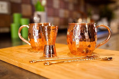 Copper jigger lacquered for the shine and to prevent tarnish. - Double 1oz2oz copper measuring jigger for cocktail mixing. - Solid hammered copper 22G copper. - Copper shot glass for Moscow mule.