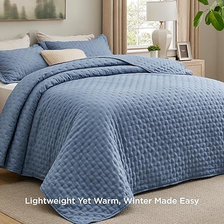 Bedsure Quilts Queen Size - Ultra Soft Queen Quilt Bedding Set for Modern  Coastal Bedrooms, Lightweight All-Season Comforter with 2 Pillow Shams, Mineral Blue Summer Bedspread Coverlet 90x96 Inch