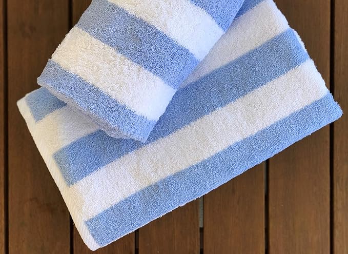 Soft Touch Cabana Beach Towel 1 Pack, 100% Turkish Cotton, 30"x60" Quick Dry Blue Cabana Stripe, Large Luxury Towels for Pool Bath Spa Hotel Travel Vacation Bathroom Essentials