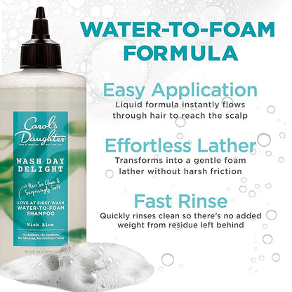 Carols Daughter Wash Day Delight Love at First To Foam Sulfate Free Shampoo with Aloe and Micellar Water, Paraben and Silicone Free, Micellar Shampoo for Kinky, Curly Hair, 16.9 fl oz
