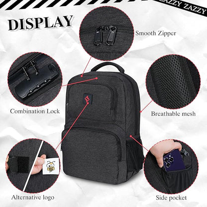 zazzy Smell Proof Backpack with Lock Smell Proof Bags with Combination Lock Travel Backpack for Men  Women Black