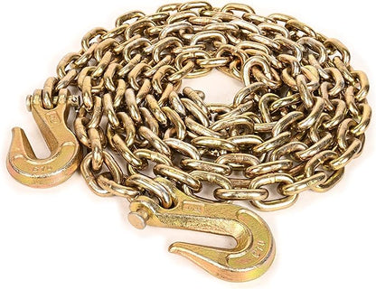 AAIN G80 Heavy Duty Transport Chain 516 Inch x 10 Foot, Load Binder Tow Lock Chains with G70 Clevis Grab Hooks, 4,900 lbs Safe Working Load for Loading Tie Down Fixed Cargo Flatbed Truck Trailer