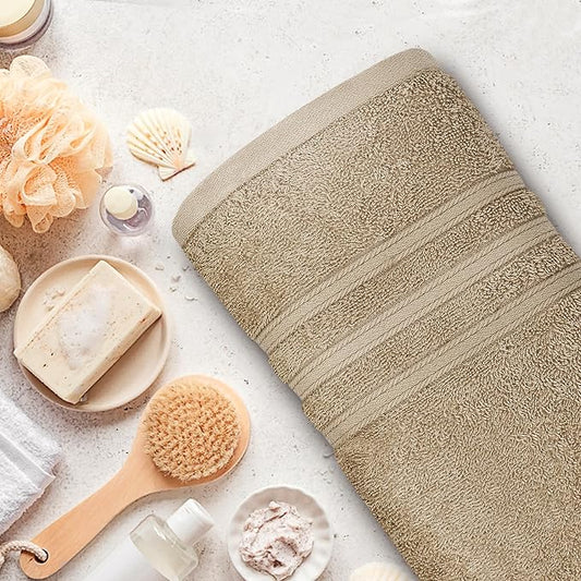 Tens Towels Pack of 4 soft bath towels, 100 cotton, 27 x 54 inches, lightweight and quick-drying, ideal for daily use in the bathroom, practical and comfortable, beige color