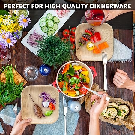 10 Pack Palm Leaf Plates - 10 Inch Square Biodegradable Dinner Plates - Compostable, Sturdy like Bamboo - Eco-Friendly Green Dinnerware for Weddings, Party, Holidays, Christmas, Pack of 10