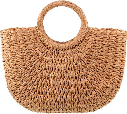 Frienda Straw Tote Bag Summer Beach Bag Handmade Straw Rattan Woven Handbag for Women Travel