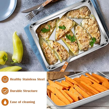 E-far Toaster Oven Tray, 10.5x8.3 Stainless Steel Small Baking Cookie Sheet, Compact Non-toxic Metal Baking Pan for Cake, Healthy  Rust Free, Mirror Finish  Dishwasher Safe, 1 Pack