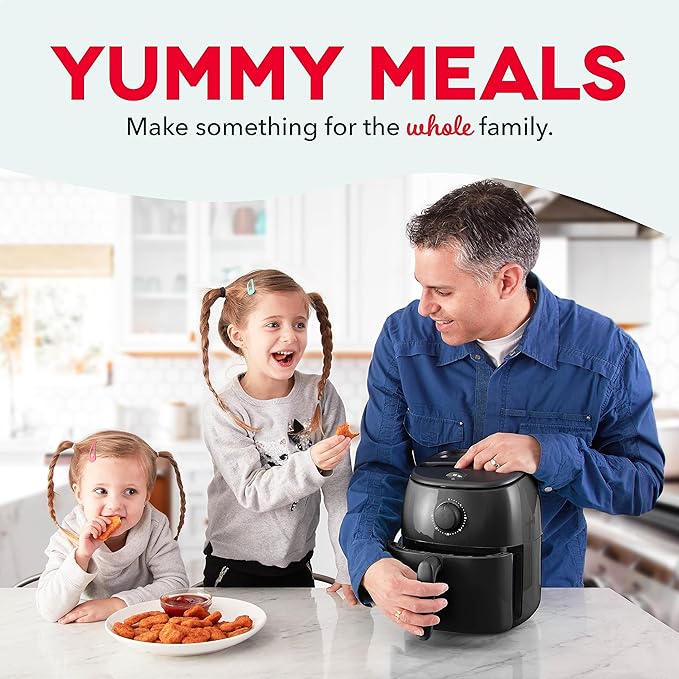 DASH Tasti-CrispN Electric Air Fryer Oven, 6 Qt. Family Size, Black Ai Compact Air Fryer with Large Basket for Healthier Food in Minutes, Ideal for Small Spaces - Auto Shut Off, Analog, 1700-Watt