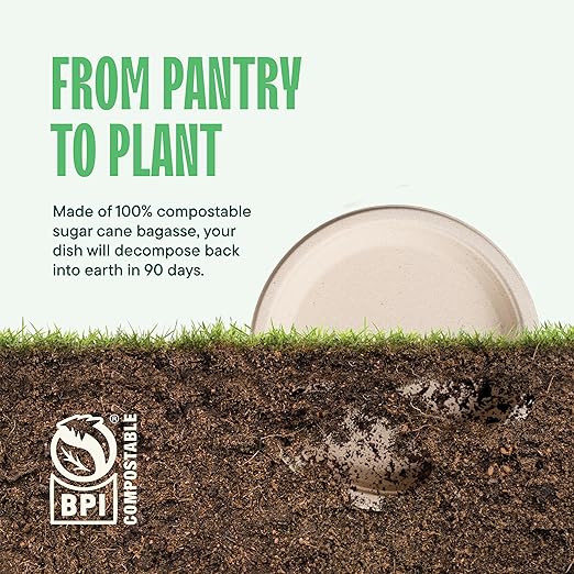 Paper Plates, 100% Compostable Heavy Duty Disposable 10 Inch Plate - [125-Pack] - {PFAS-Free} - {BPI Certified} Eco-Friendly, Biodegradable Bagasse