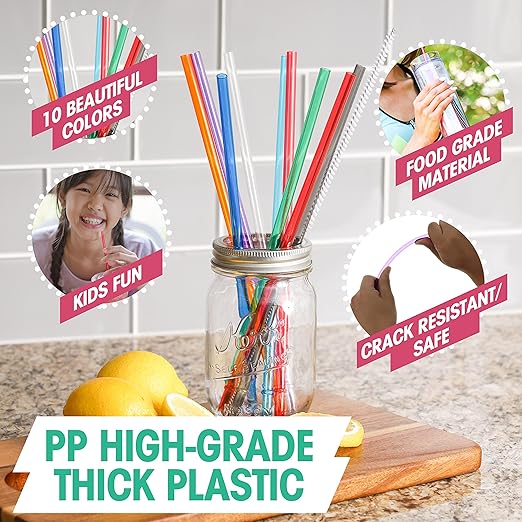 Acrylic Straw Set of 6, Fits 16oz, 20oz Tumblers, and 1 Nylon Straw Cleaning Brush