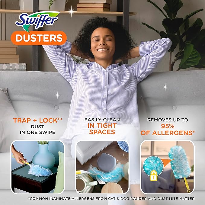 Swiffer Dusters Refill for Cleaning, Feather  Microfiber Duster Disposable Alternative, for Dusting Furniture, Blinds, Ceiling Fans, Walls, Helps Remove Allergens, Unscented, 18ct