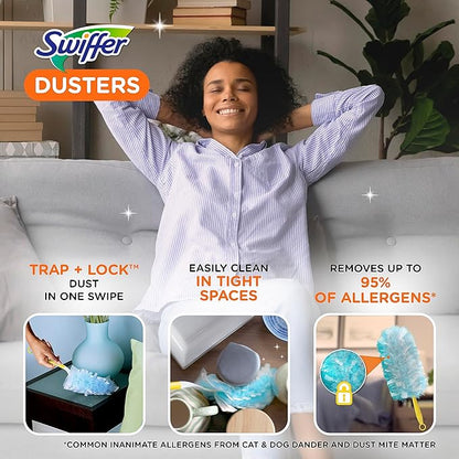 Swiffer Dusters Refill for Cleaning, Feather  Microfiber Duster Disposable Alternative, for Dusting Furniture, Blinds, Ceiling Fans, Walls, Helps Remove Allergens, Unscented, 18ct