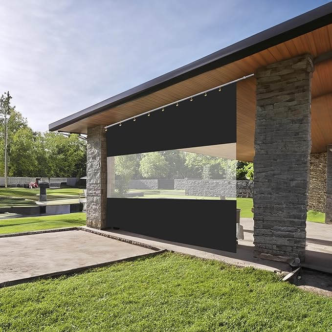 Covers  All Outdoor Curtains for Patio Waterproof, 18 oz PVC Polyester Tear and UV Resistant Clear Panel Curtain Featuring Rust-Free Grommets, Ideal for Patios, and Pergola (8' H x 10' W Feet, Black)