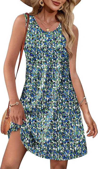 OFEEFAN Summer Dresses for Women Casual Sundress with Pocket Beach Cover Up Swimsuit