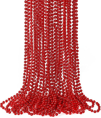 15PCS Red Bead Necklace, Valentines Stuff Beads Necklace Party Favors, 33" Beaded Necklaces Festival Parade Throw Accessories, Wedding Birthday Mardi Gras Christmas Celebrations Decorations