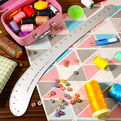 Xuhal French Curve Square Ruler Solid Aluminum Vary Form French Curve Hip Measuring Ruler for Making Crafts Sewing Design Supplies(Curve)