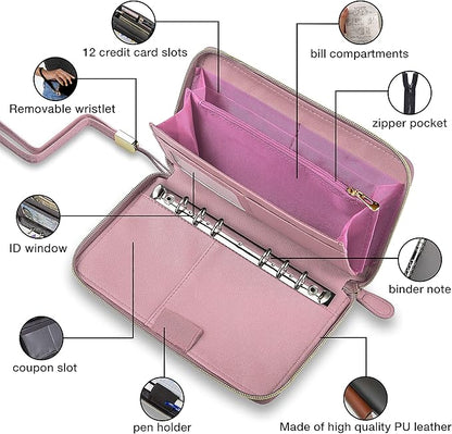 Cash Envelope Wallet All in One Budget System with 12x Tabbed Cash Envelopes, 12x Monthly Budget Cards,1x Yearly budget planner sheet Complete Money Organizer Set for Cash RFID Protection