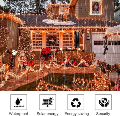 kemooie 2 Pack 100 LED Orange Solar Halloween Lights, 8 Twinkle Modes Waterproof Upgraded Solar Powered Fairy Lights, for Outdoor Garden Patio Christmas Halloween Decorations (Orange)