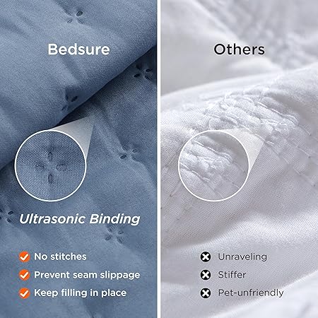 Bedsure Quilts Queen Size - Ultra Soft Queen Quilt Bedding Set for Modern  Coastal Bedrooms, Lightweight All-Season Comforter with 2 Pillow Shams, Mineral Blue Summer Bedspread Coverlet 90x96 Inch
