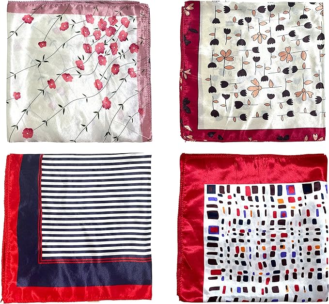 Silk Feeling Square Satin Head Scarf, Neck Scarves Kerchief for Women Ladies Girls, 19.7"x19.7" (50x50cm)