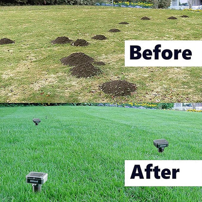 Mole Repellent Stakes 2 Pack - Gopher Repellent Ultrasonic Solar Powered - Sonic Spike Mole and Vole Deterrent for Lawn Garden  Yard - Electronic Devices Outdoors Pest Repeller Snakes Rodents Chaser