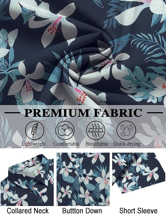 COOFANDY Mens Hawaiian Shirt Short Sleeve Button Down Shirts Tropical Floral Summer Beach Shirts