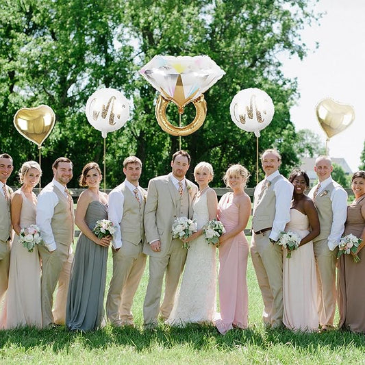 5Pcs Diamond Ring Wedding Balloons,White Mr Aluminum Foil Balloons Gold Heart Mylar Balloons for Wedding, Marriage Engagement, Bridal Shower Party Decorations