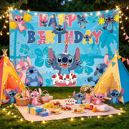 Cartoon Birthday Decorations, Cute Happy Birthday Banner Backdrop, Banner Shoot Photo Backgrounds Props, Blue Party Supplies