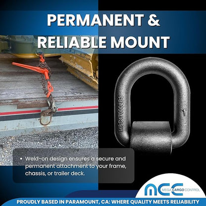 Heavy Duty Weld-On Forged D Ring, 1" (Long) D-Ring Trailer Tie Down Anchor for Truck, RV, Cargo - MBS: 45000 Lbs, 2 Pack