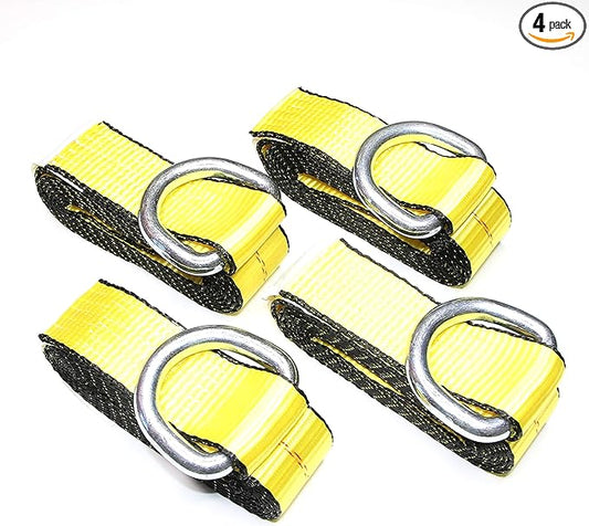 GRIPON (Pack of 4) 2" X 8 Ft Lasso Tow Strap with D Ring Auto Hauler Tie Down