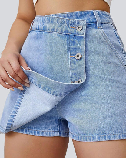 Women's High Waisted Stretchy Denim Skort Casual Asymmetrical Jean Skorts Mini Skirts with Shorts for Summer.