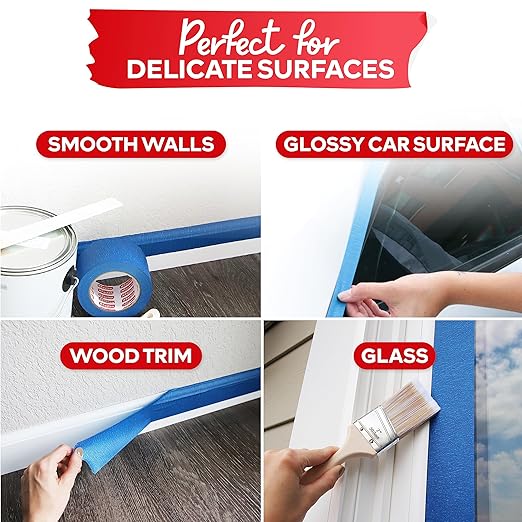 XFasten Blue Painters Tape 1.88 Inch x 60-Yards (3-Pack) 1" Core, Wall Safe Blue Masking Tape, Blue Paint Tape for Walls Blue Painter Tape Masking Tape Blue Tape Painters Masking Tape