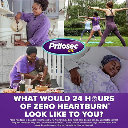 Prilosec OTC, Omeprazole Delayed Release 20mg, Acid Reducer, Treats Frequent Heartburn for 24 Hour Relief, All Day, All Night, Heartburn Medicine, 20mg, 14 Tablets
