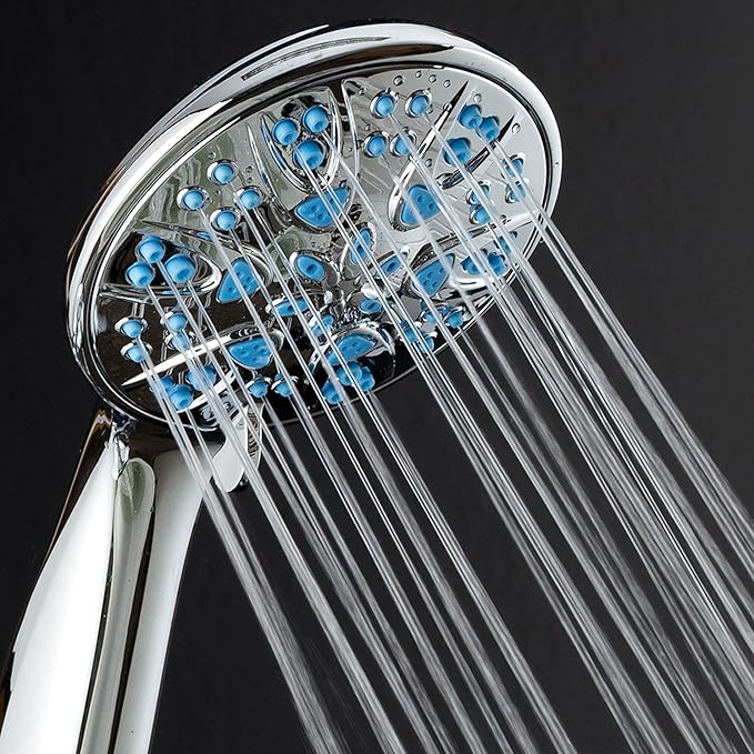 AquaDance 5514 Antimicrobial  Anti-Clog High-Pressure 6-Setting Hand Microban Nozzle Protection from Growth for Stronger Shower 3 Color Choices, Aqua Blue Jets,4 Inch