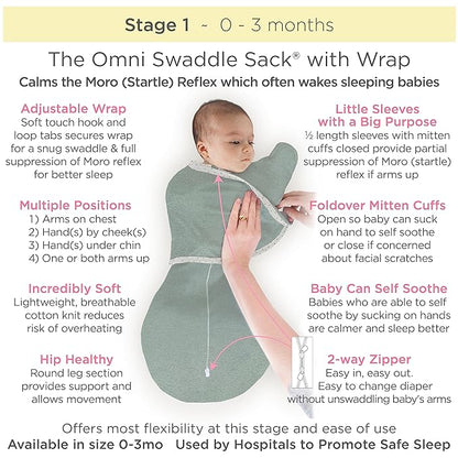 SwaddleDesigns Omni Swaddle Sack Arms Up Half-Length Sleeves  Mitten Cuffs, Easy Swaddle Transition, Heathered Gray, 0-3 Mo