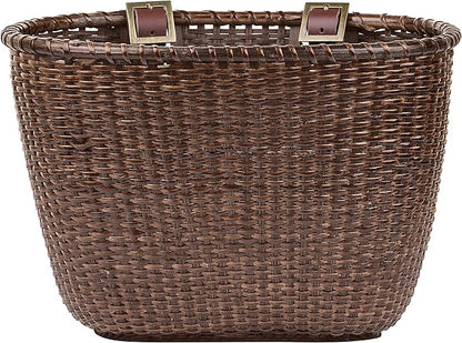 Retrospec Cane Woven Oval Dreamcatcher Basket with Authentic Leather Straps & Brass Buckles