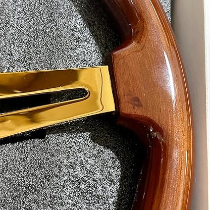 14" Universal Classic Wood Grain Steering Wheel Gold Chrome 3 Spoke 1.5 Depth Steering Wheel 350mm with Horn Button 6 bolts (-11)